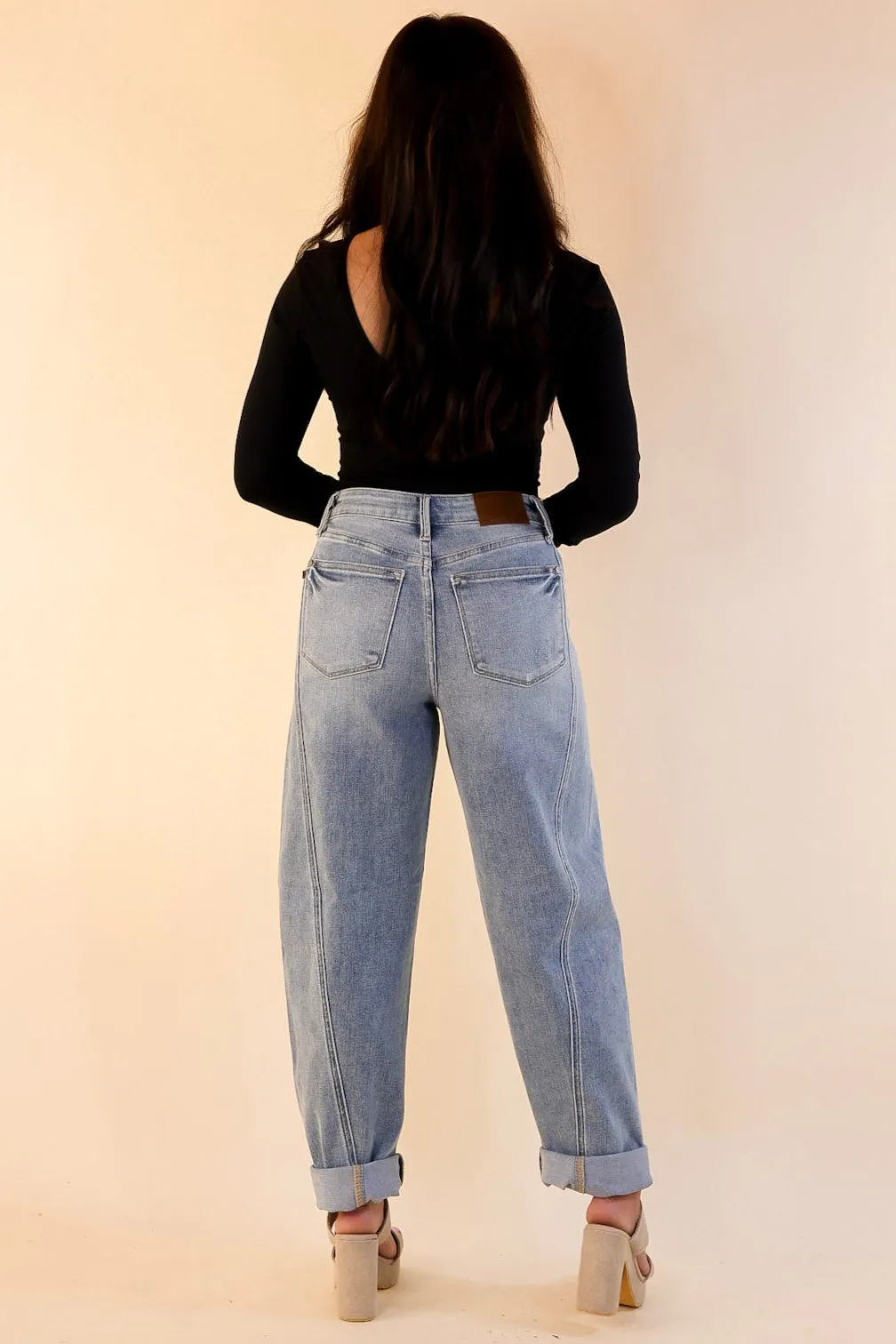 Judy Blue | Hottest Trend Barrel Jean with Side Panel in Medium Wash