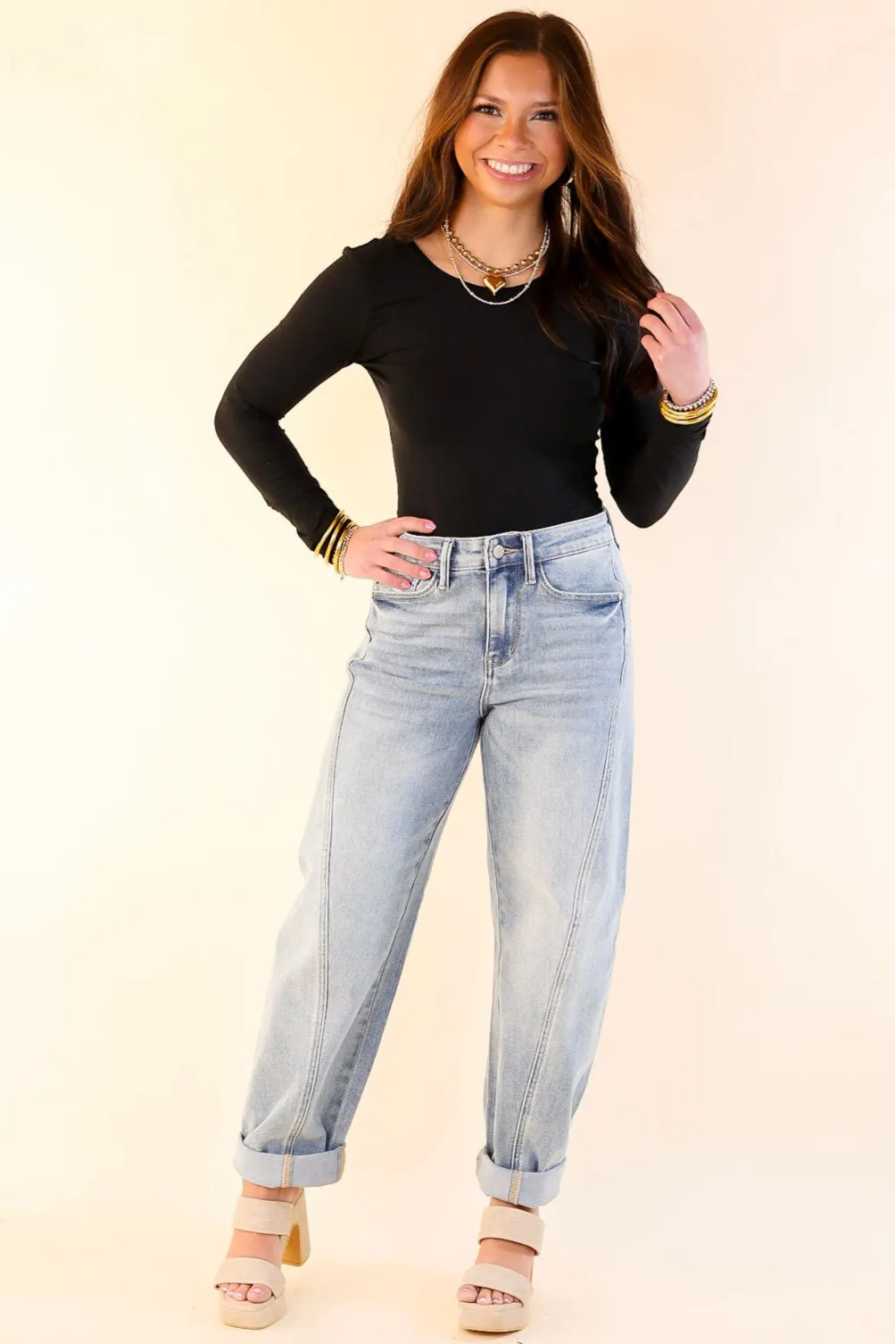 Judy Blue | Hottest Trend Barrel Jean with Side Panel in Medium Wash
