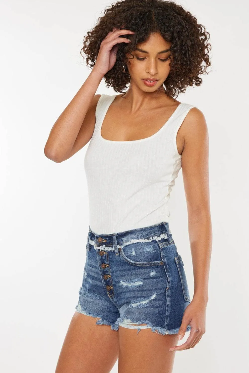 Kan Can USA Distressed Button Fly Denim Shorts Style #:KC7942D