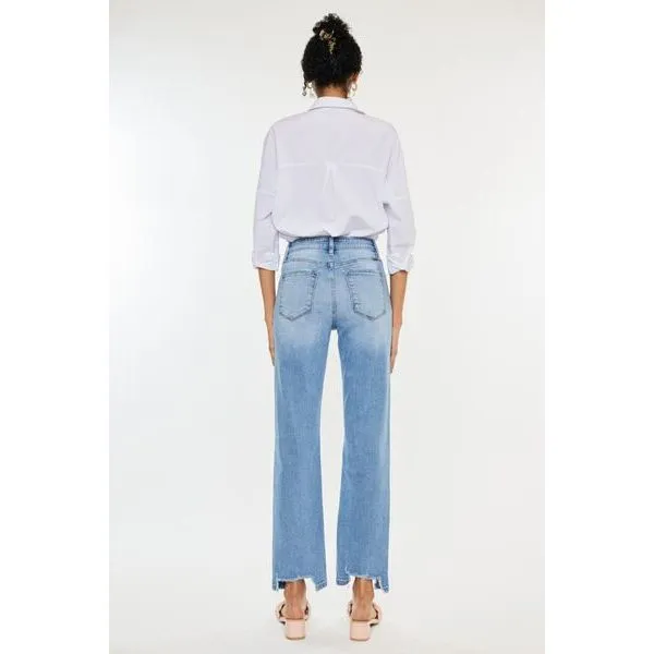 Kancan High Waist Raw Hem Straight Jeans