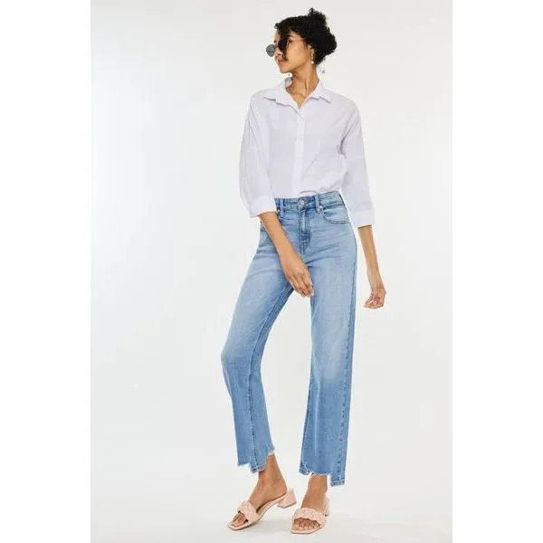 Kancan High Waist Raw Hem Straight Jeans