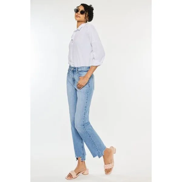 Kancan High Waist Raw Hem Straight Jeans
