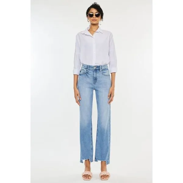 Kancan High Waist Raw Hem Straight Jeans