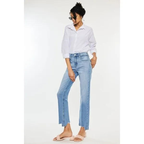 Kancan High Waist Raw Hem Straight Jeans