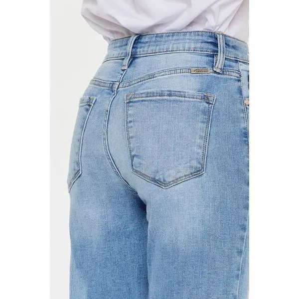 Kancan High Waist Raw Hem Straight Jeans
