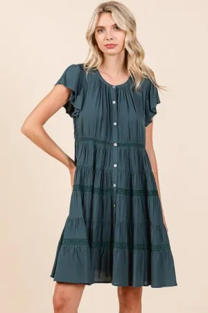 Lace Detail Ruffled Button Down Tiered Dress (Online Only/Ships from USA)