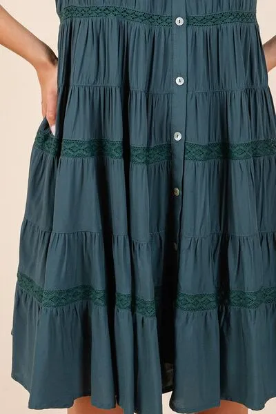 Lace Detail Ruffled Button Down Tiered Dress (Online Only/Ships from USA)