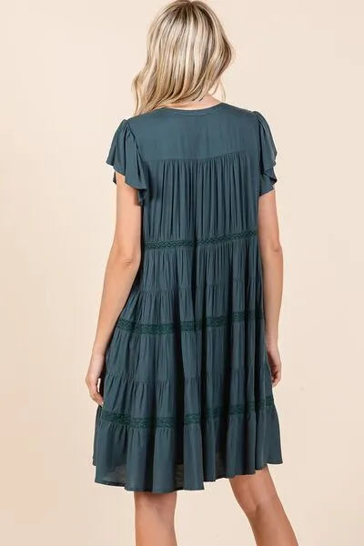 Lace Detail Ruffled Button Down Tiered Dress (Online Only/Ships from USA)