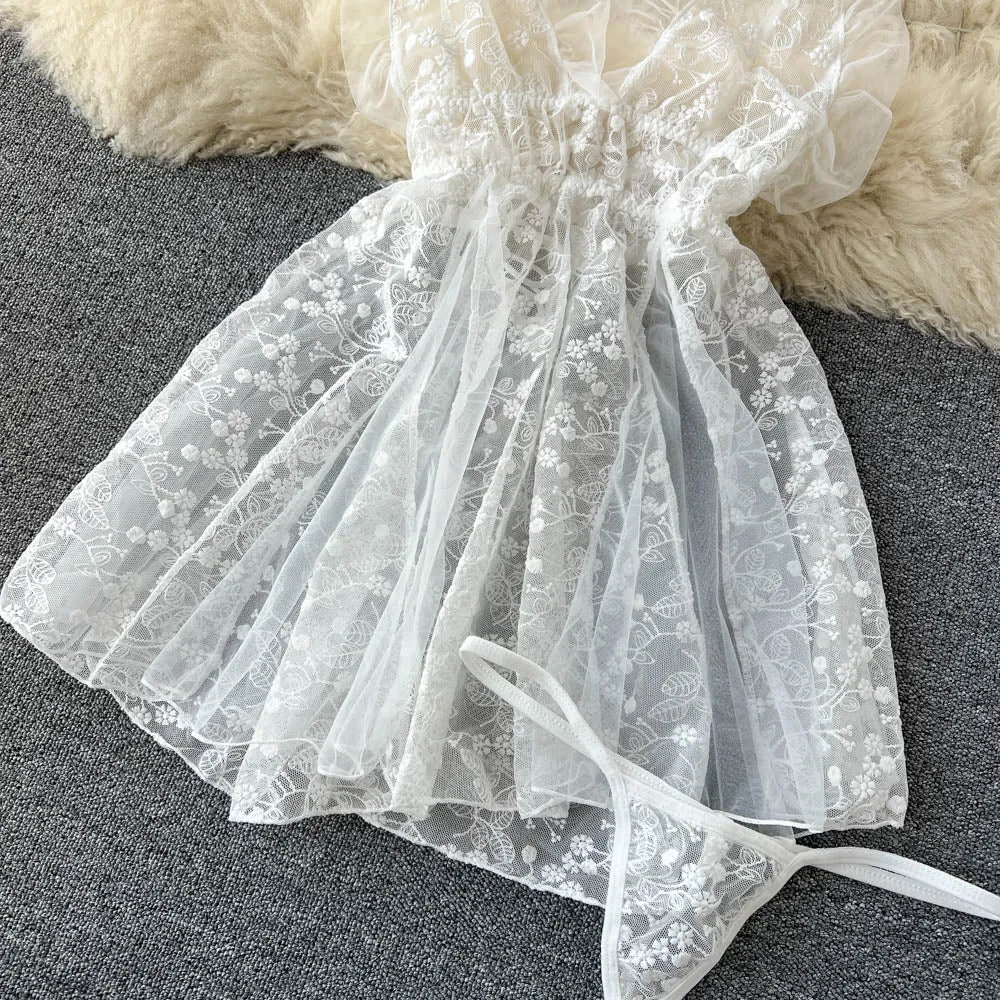 Lace Embroidered See-through Slip Dress
