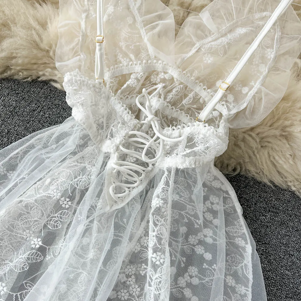 Lace Embroidered See-through Slip Dress