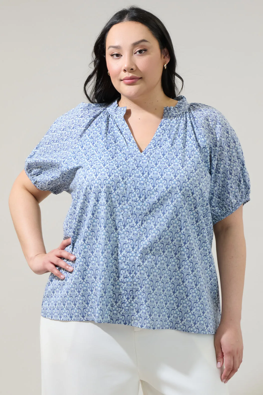 Lena Floral Split Neck Top Curve