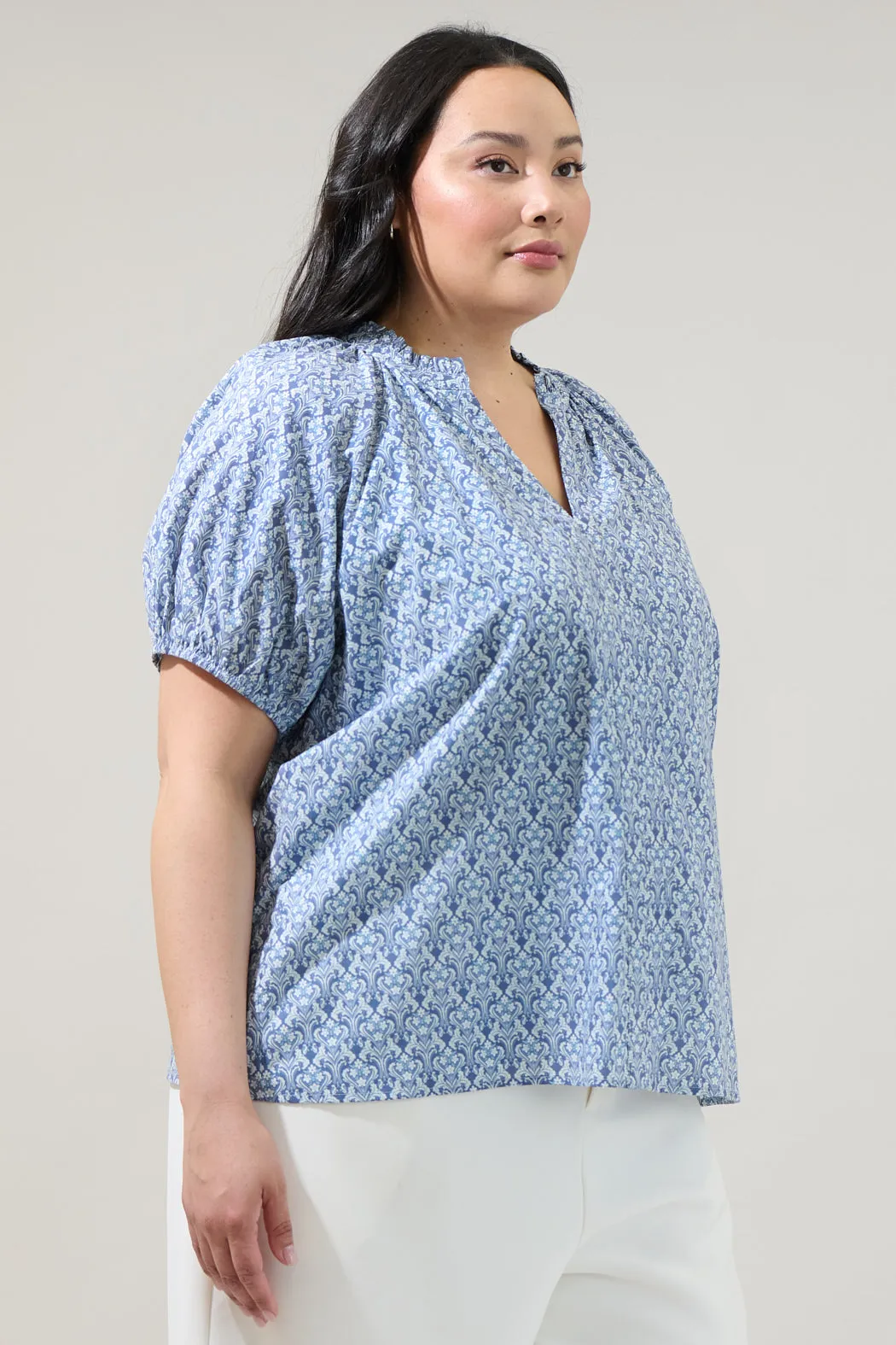 Lena Floral Split Neck Top Curve