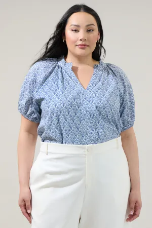 Lena Floral Split Neck Top Curve