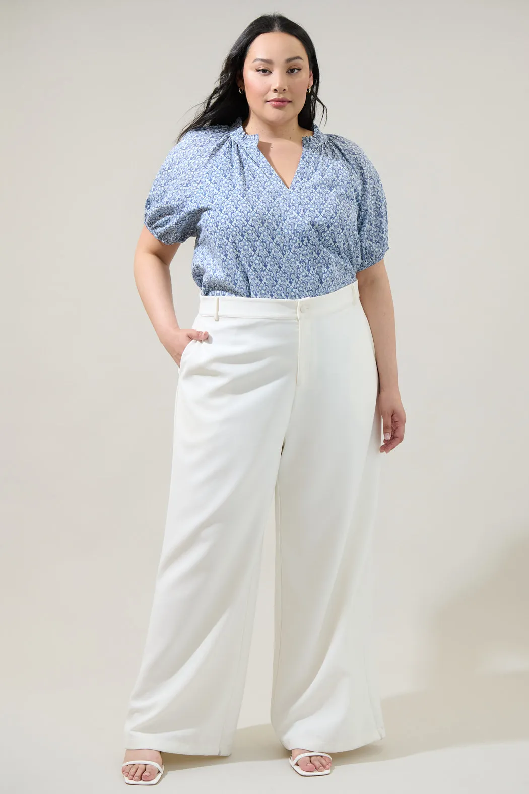 Lena Floral Split Neck Top Curve