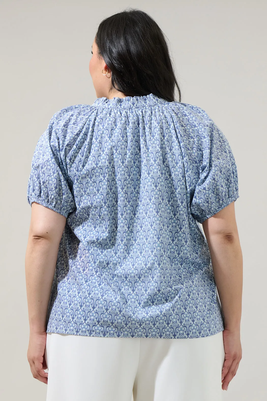 Lena Floral Split Neck Top Curve