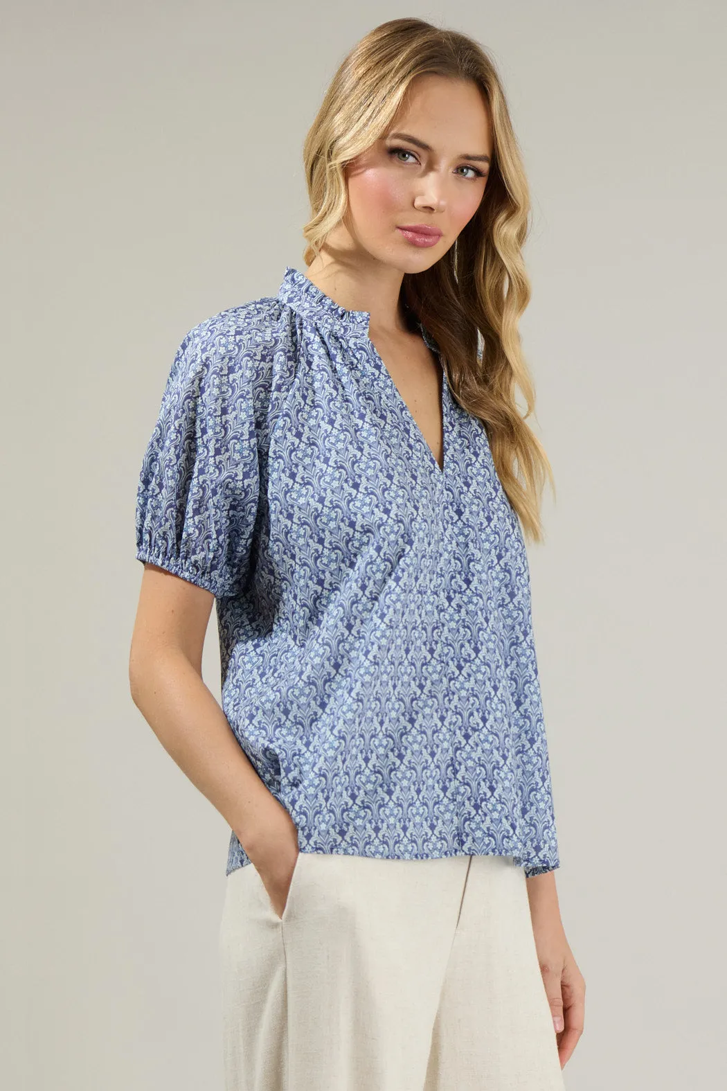 Lena Floral Split Neck Top