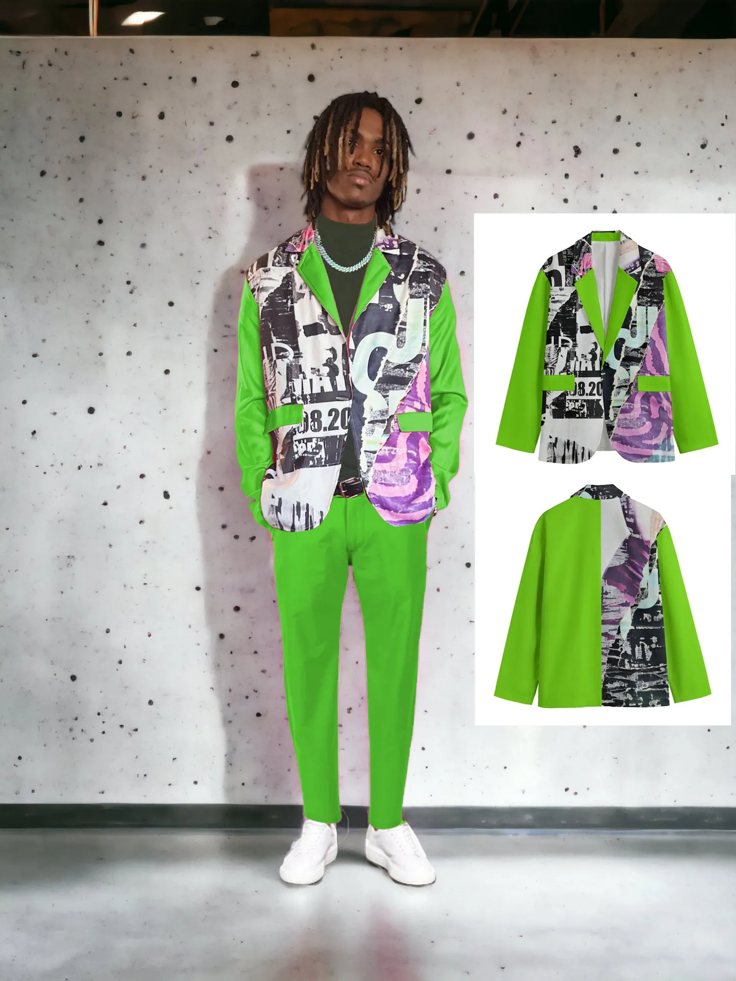 Lime Green Men's All Over Print Casual Trousers