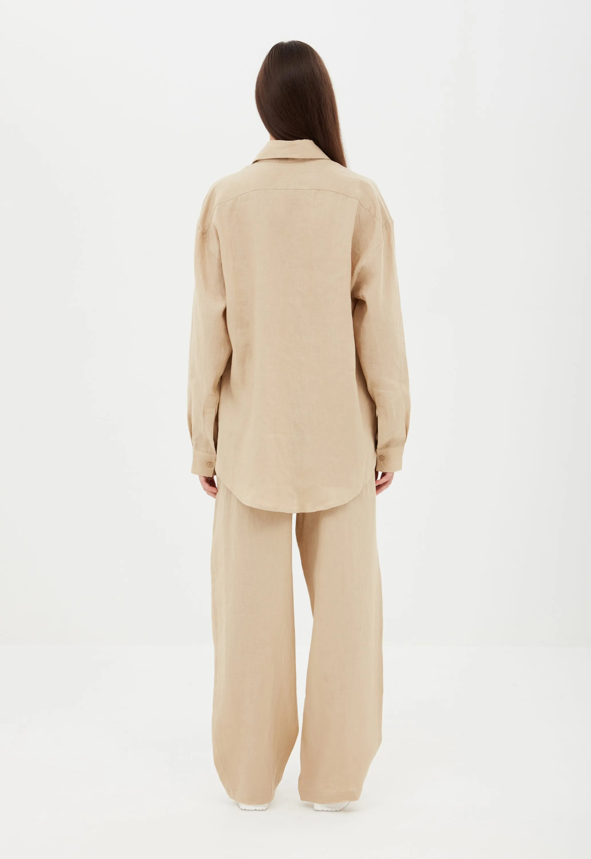 Linen High-Rise Trouser in Beige