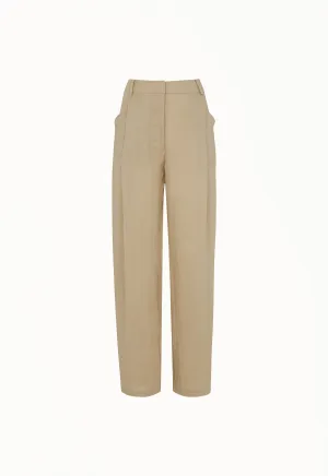 Linen High-Rise Trouser in Beige