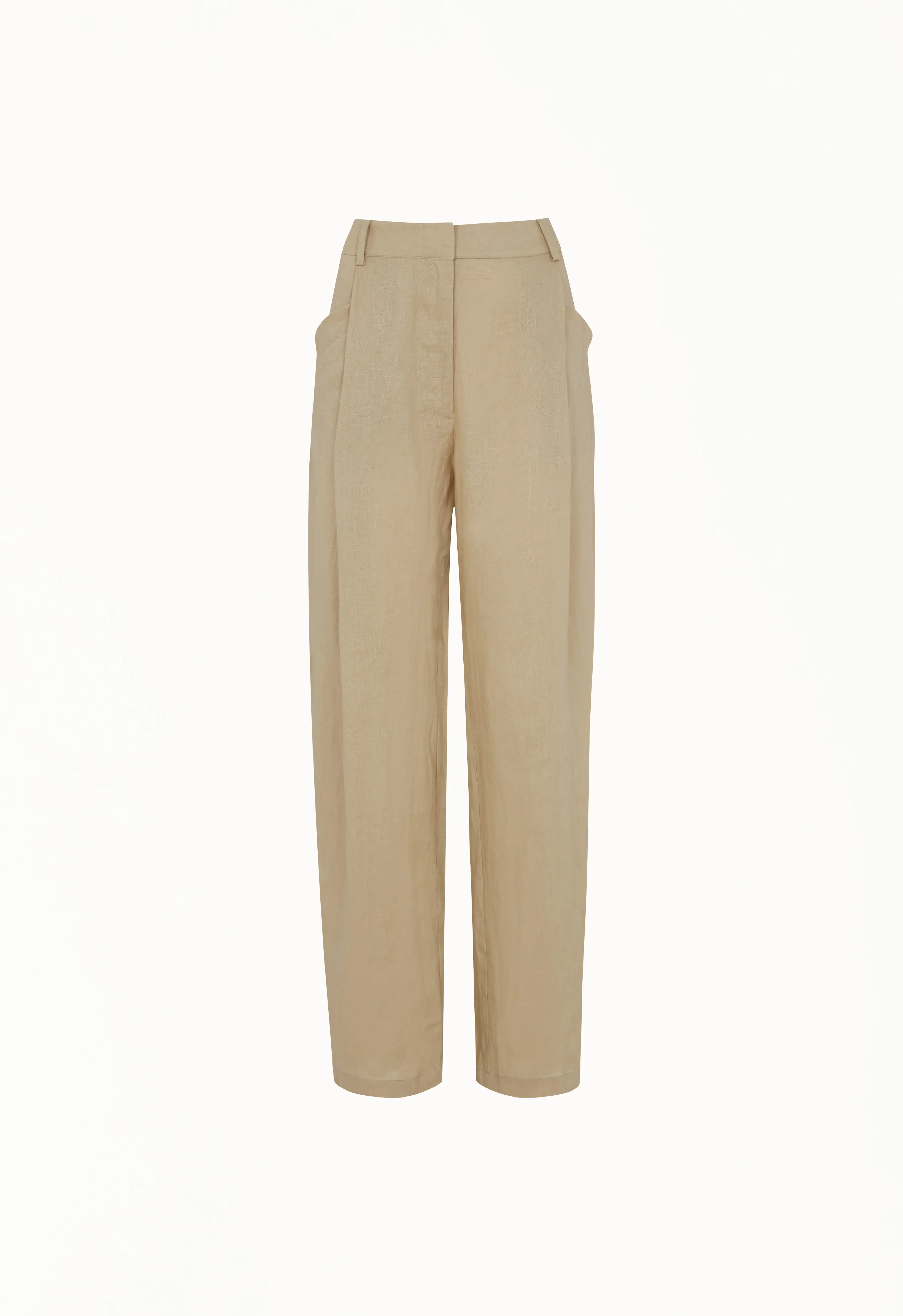 Linen High-Rise Trouser in Beige