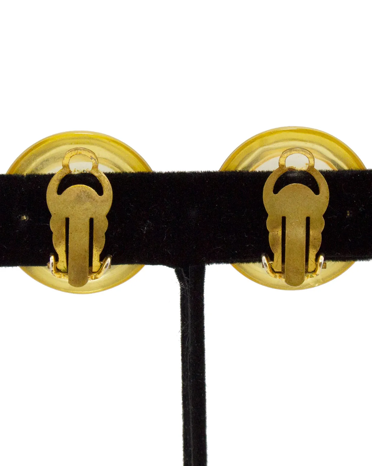 Lucite Clip Earrings With Gold CC Logo