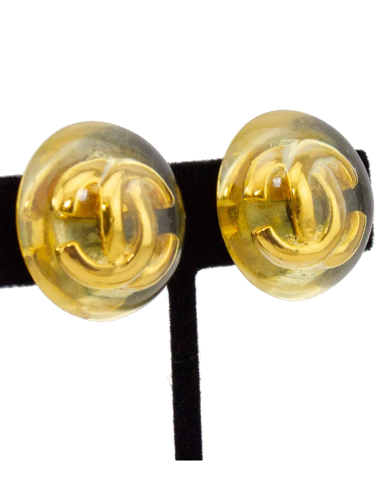 Lucite Clip Earrings With Gold CC Logo