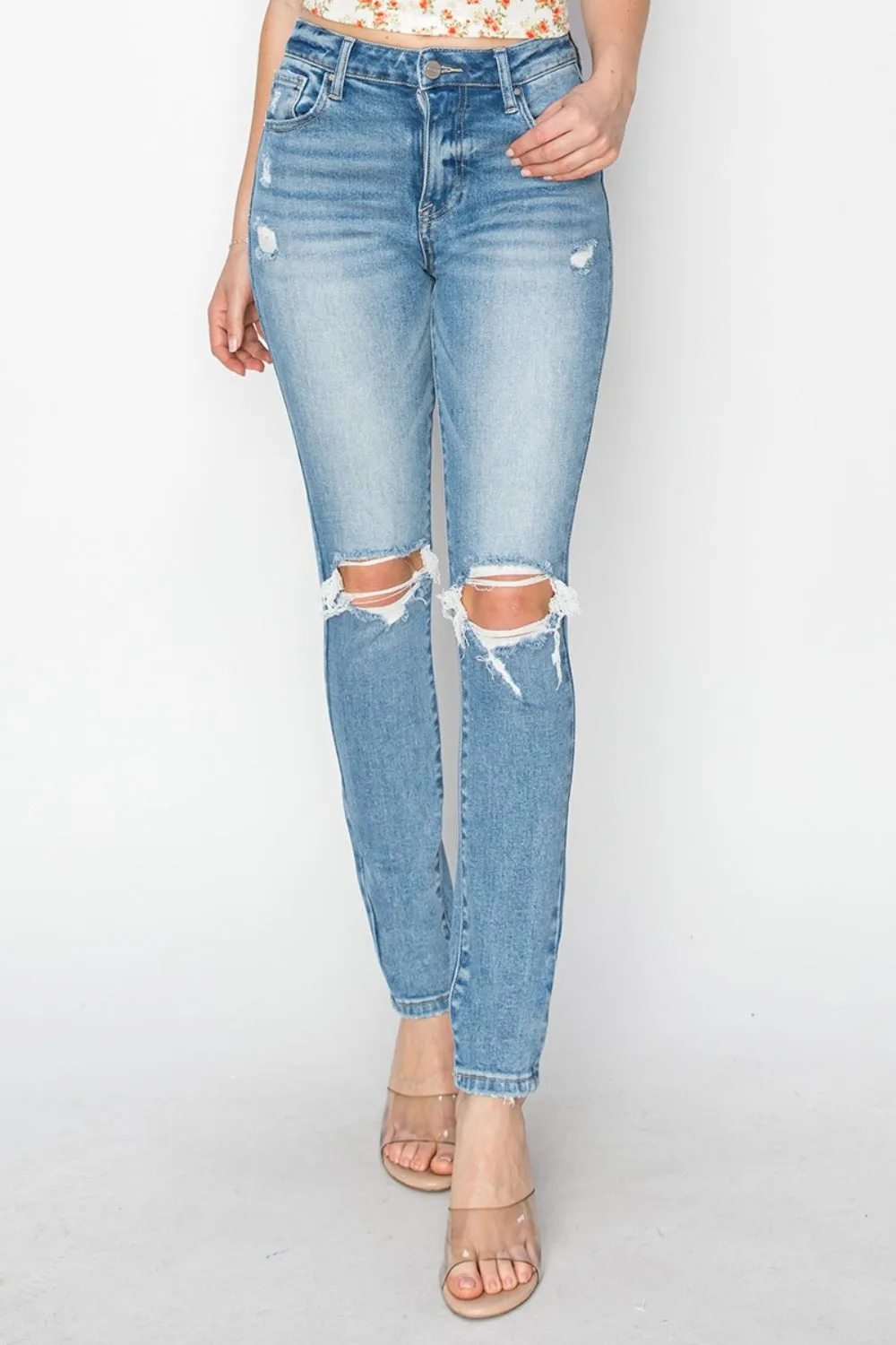 Margot RISEN High Rise Knee Distressed Skinny Jeans