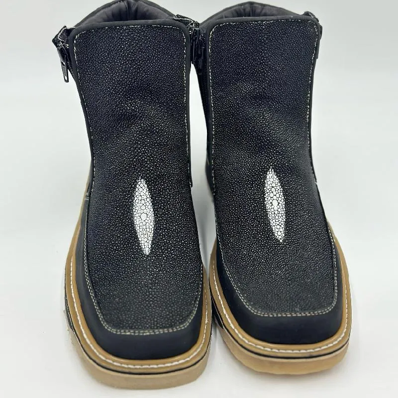 Men’s Black Leather Square Toe Ankle Boots