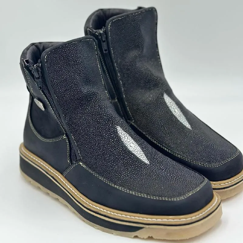 Men’s Black Leather Square Toe Ankle Boots