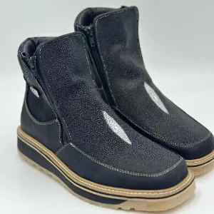 Men’s Black Leather Square Toe Ankle Boots