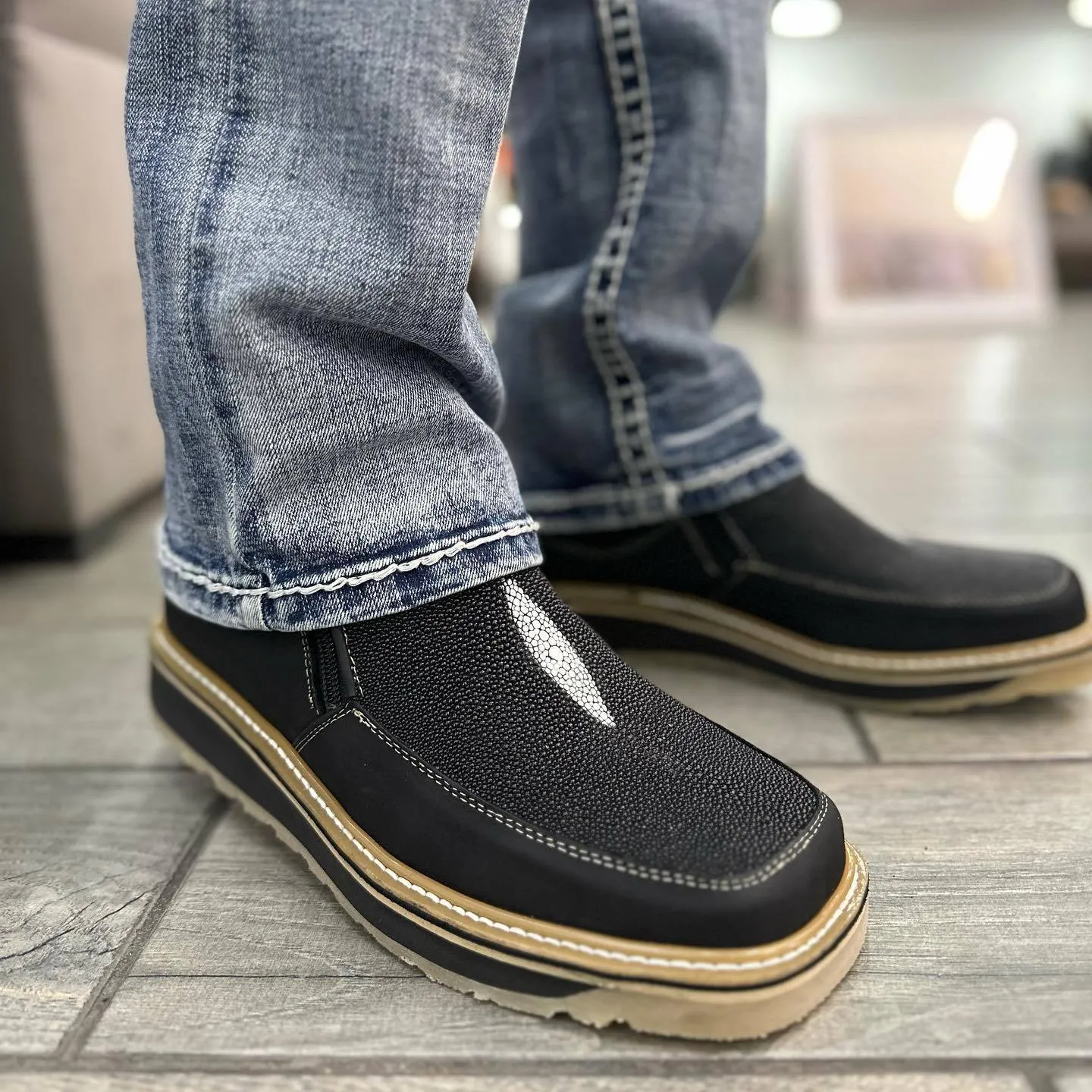 Men’s Black Leather Square Toe Ankle Boots