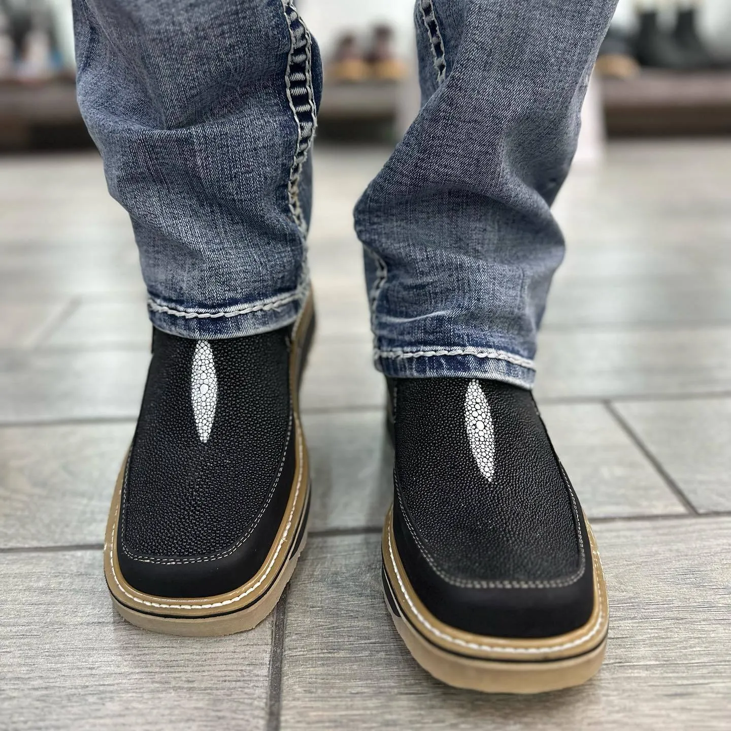 Men’s Black Leather Square Toe Ankle Boots