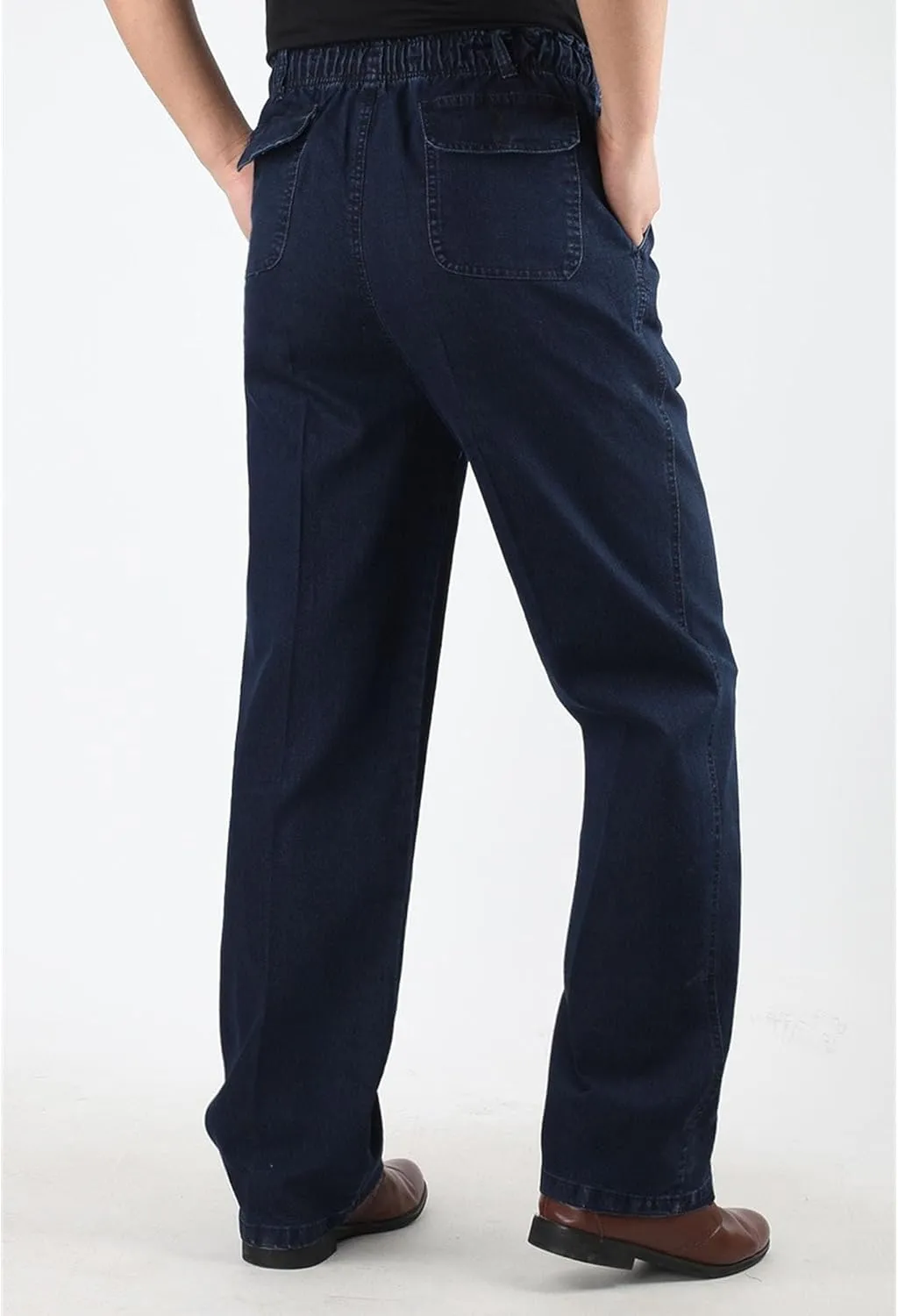 Men's Casual Straight Wide Leg Jeans Slim Fit Classic Elastic Waist Stretch Denim Pants Stylish Pants for Men