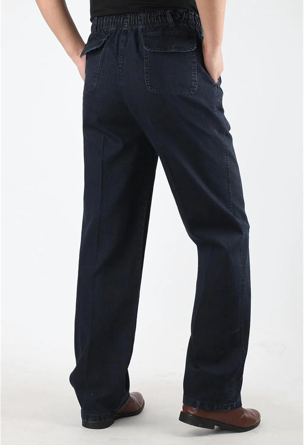 Men's Casual Straight Wide Leg Jeans Slim Fit Classic Elastic Waist Stretch Denim Pants Stylish Pants for Men