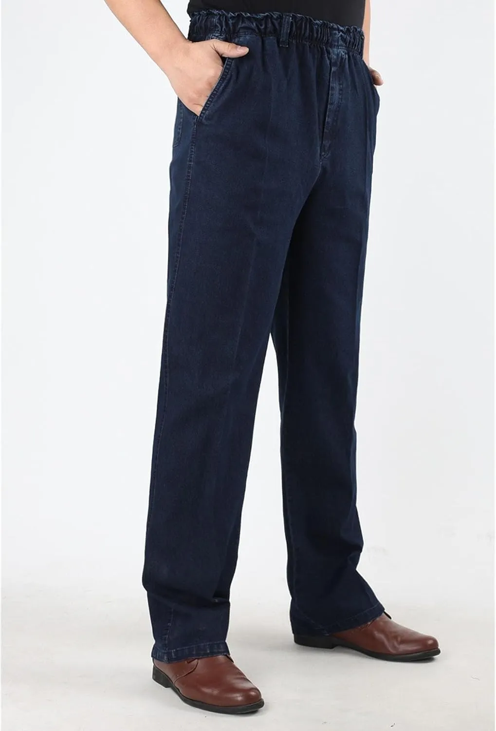 Men's Casual Straight Wide Leg Jeans Slim Fit Classic Elastic Waist Stretch Denim Pants Stylish Pants for Men