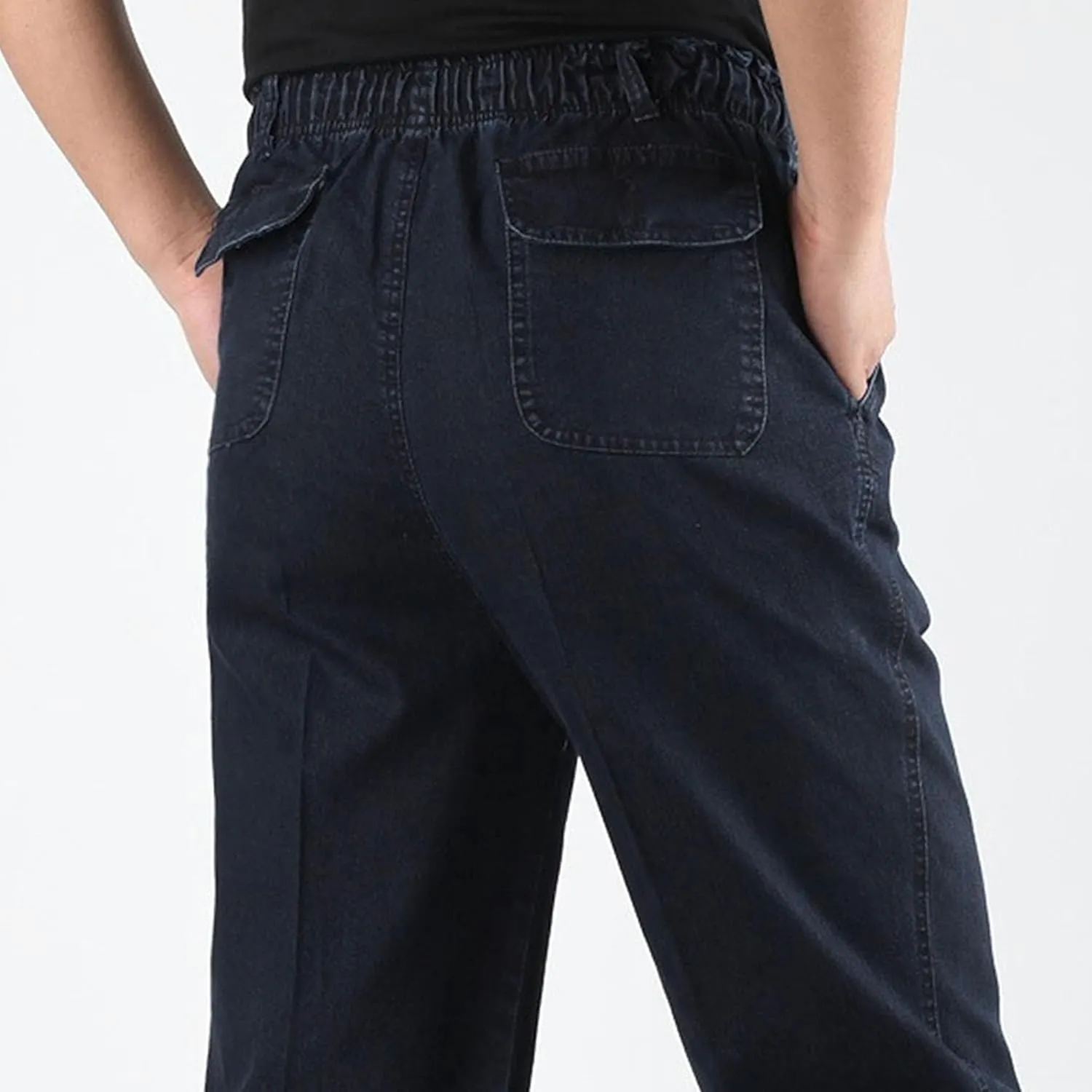 Men's Casual Straight Wide Leg Jeans Slim Fit Classic Elastic Waist Stretch Denim Pants Stylish Pants for Men