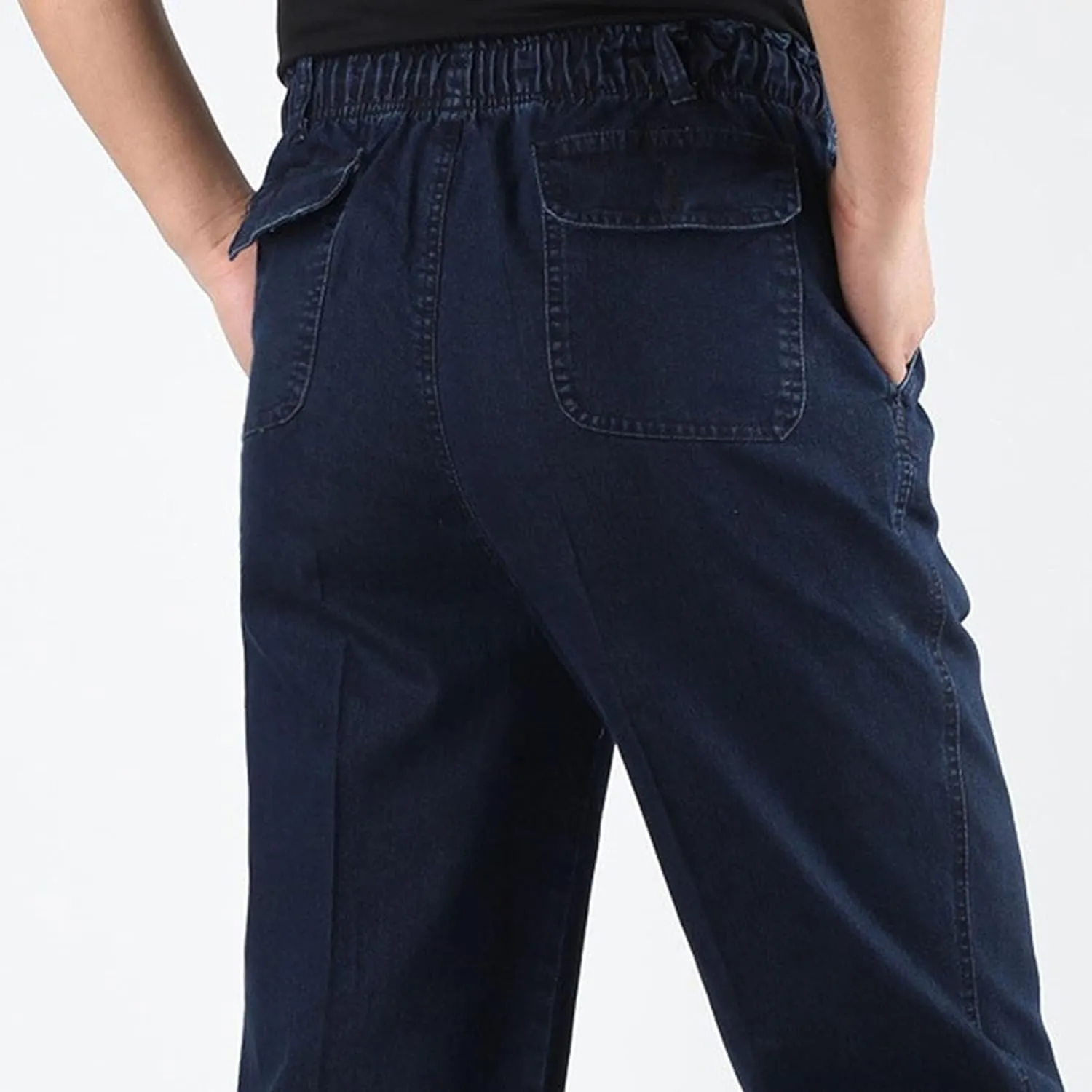 Men's Casual Straight Wide Leg Jeans Slim Fit Classic Elastic Waist Stretch Denim Pants Stylish Pants for Men