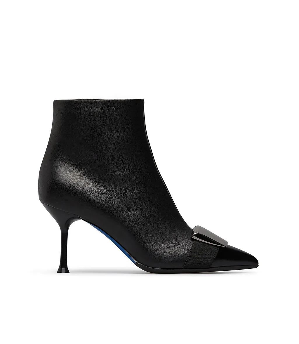 Metal logo plaque black nappa leather ankle boots