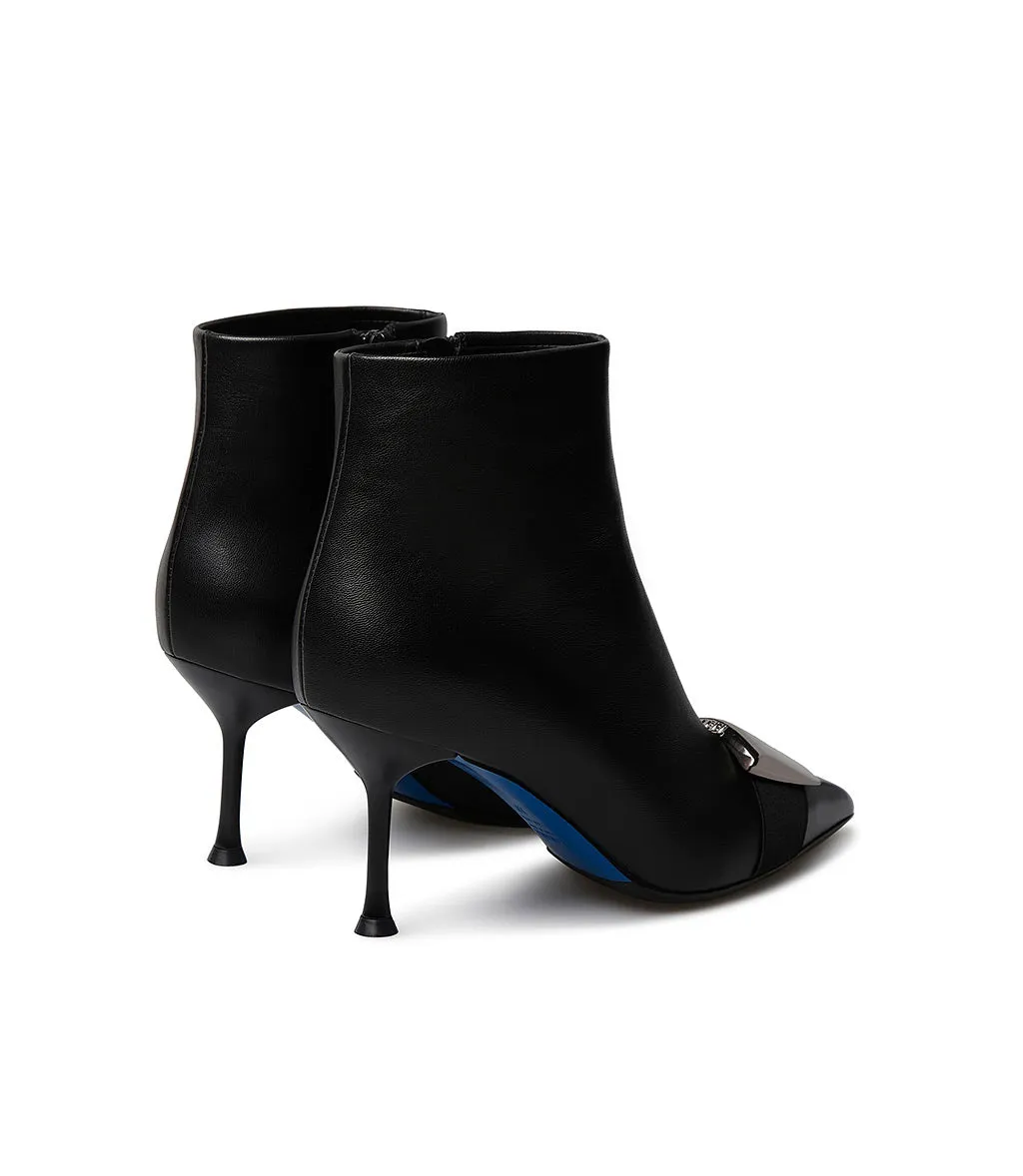 Metal logo plaque black nappa leather ankle boots