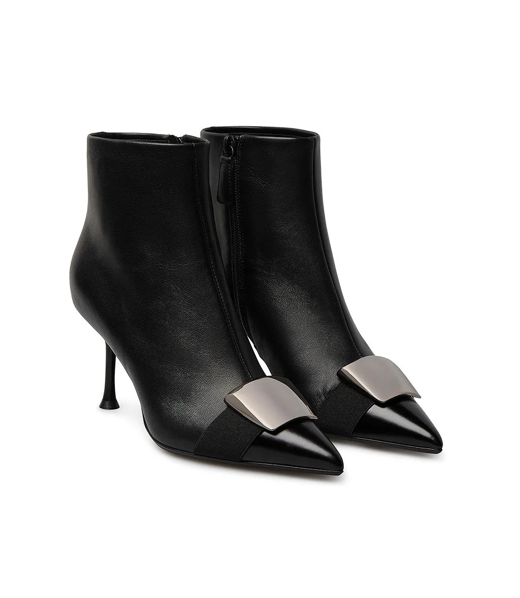 Metal logo plaque black nappa leather ankle boots