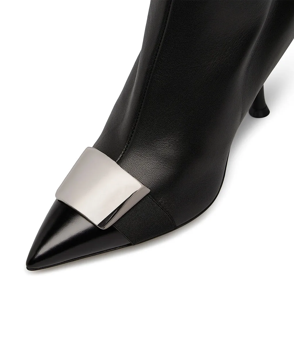 Metal logo plaque black nappa leather ankle boots
