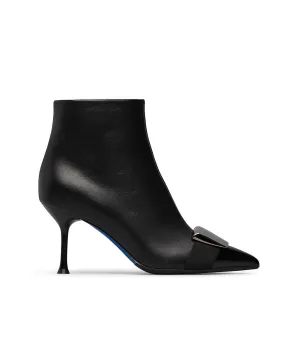 Metal logo plaque black nappa leather ankle boots
