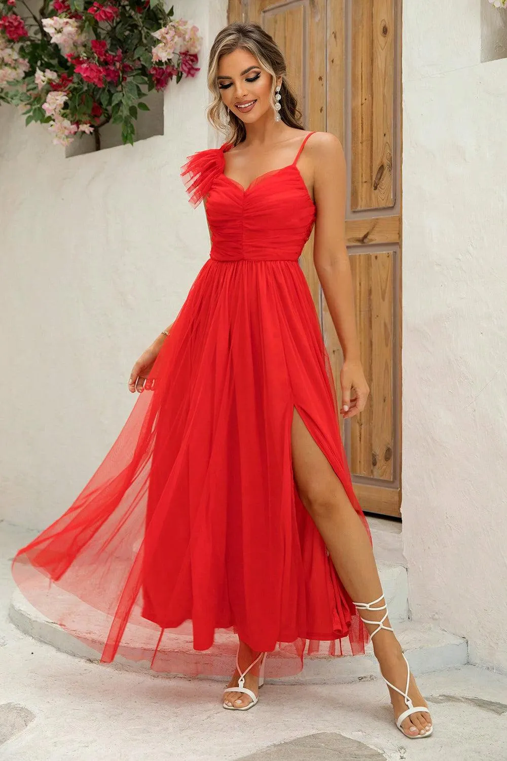 Milady Sleeveless Slit Mesh Maxi Dress