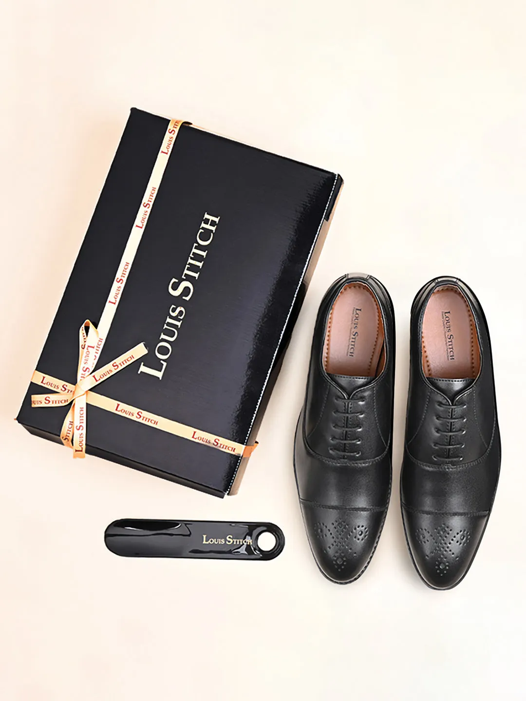 Obsidian Black Captoe Style Comfortable Laceups Shoes