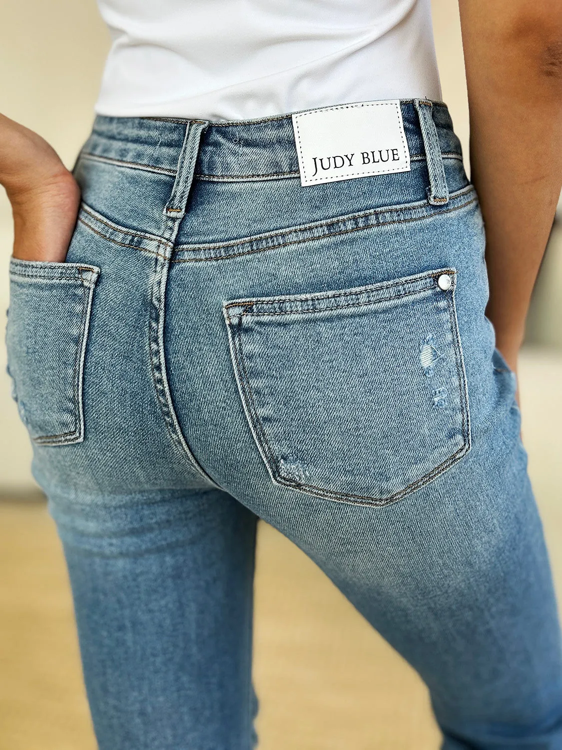 Online Judy Blue Full Size Mid Rise Destroyed Hem Distressed Jeans
