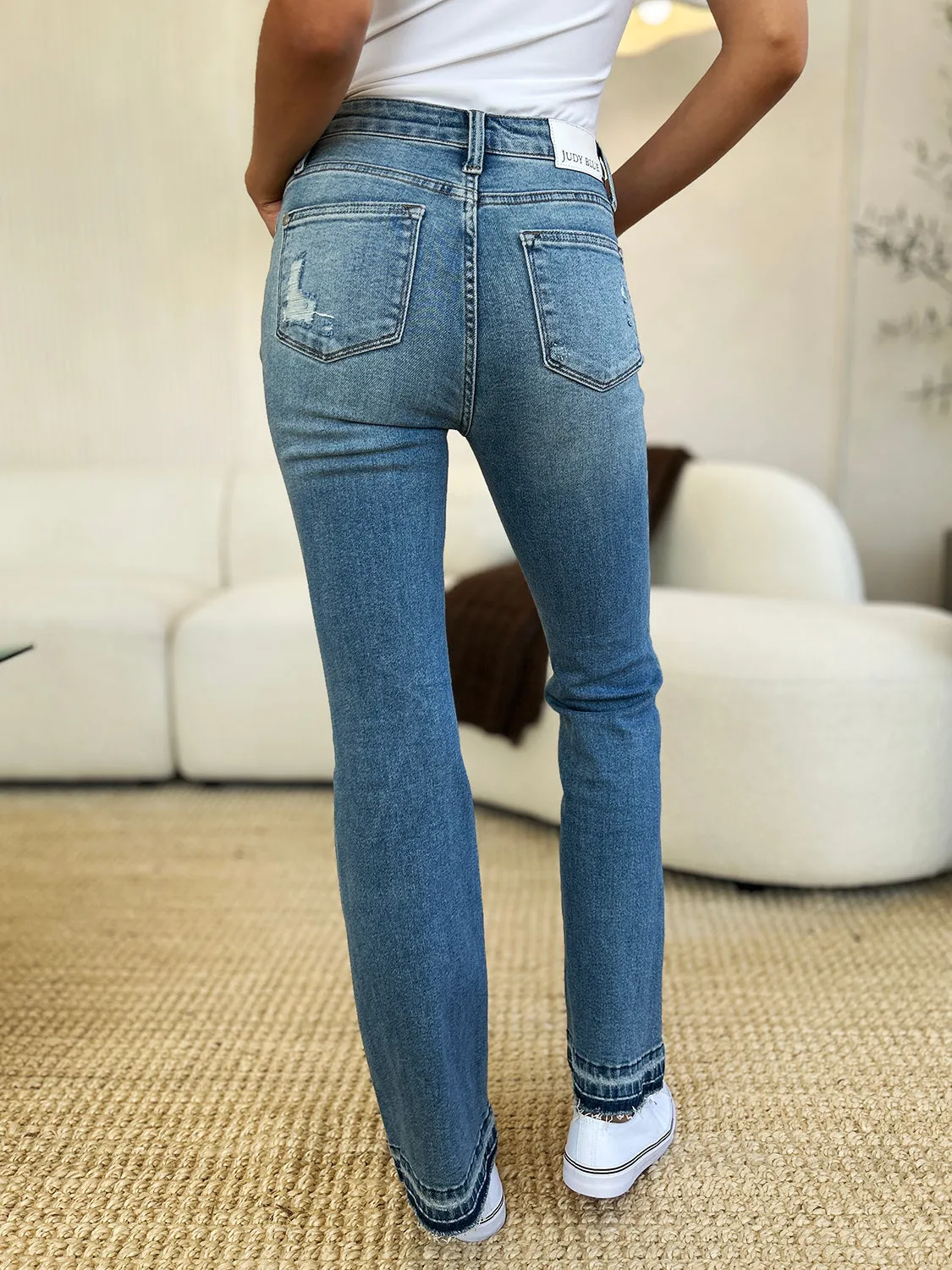 Online Judy Blue Full Size Mid Rise Destroyed Hem Distressed Jeans