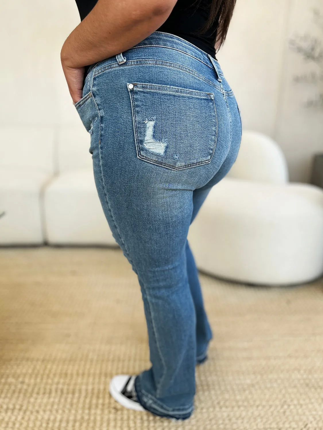 Online Judy Blue Full Size Mid Rise Destroyed Hem Distressed Jeans