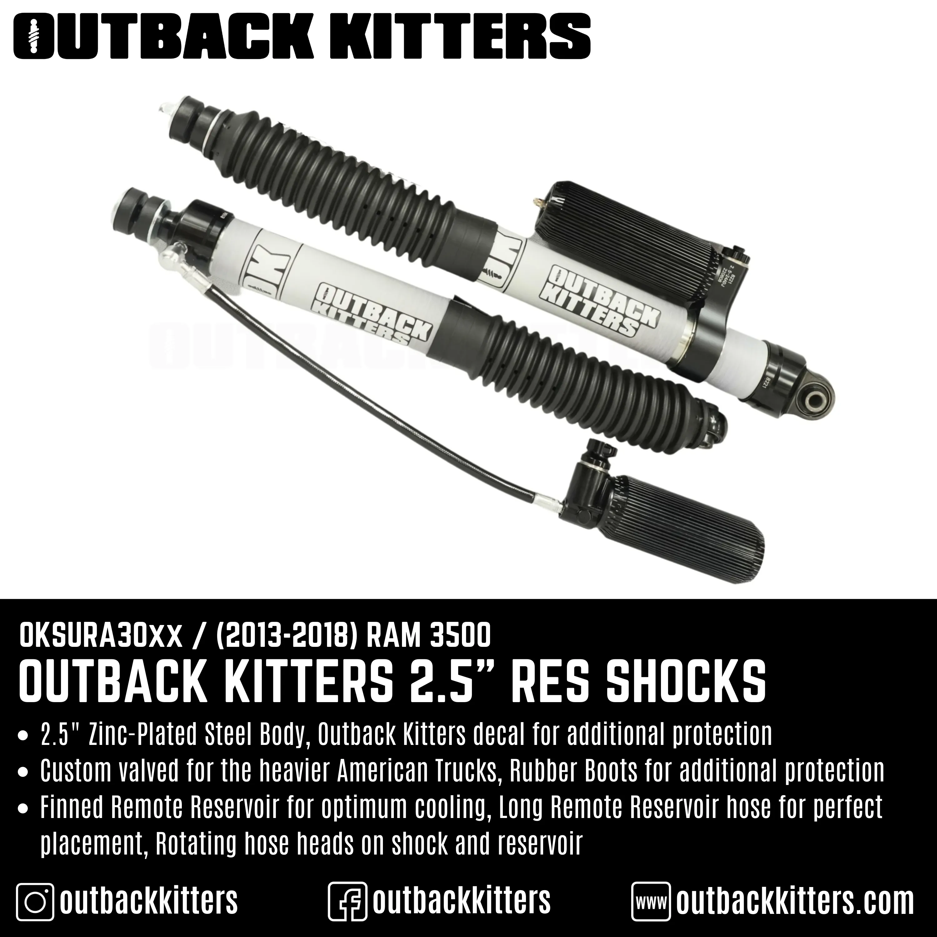 Outback Kitters 2.5" Reservoir Shocks for Ram 3500 (2013-2018)