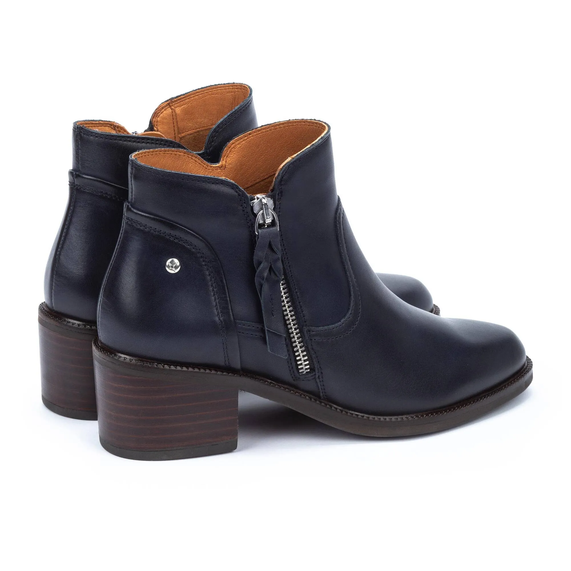 Pikolinos Bacarot W2D-8674 Ladies Space Navy Leather Side Zip Ankle Boots