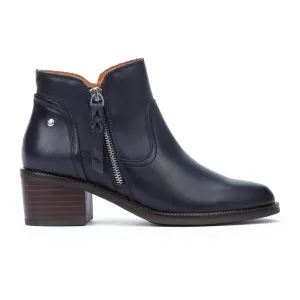 Pikolinos Bacarot W2D-8674 Ladies Space Navy Leather Side Zip Ankle Boots